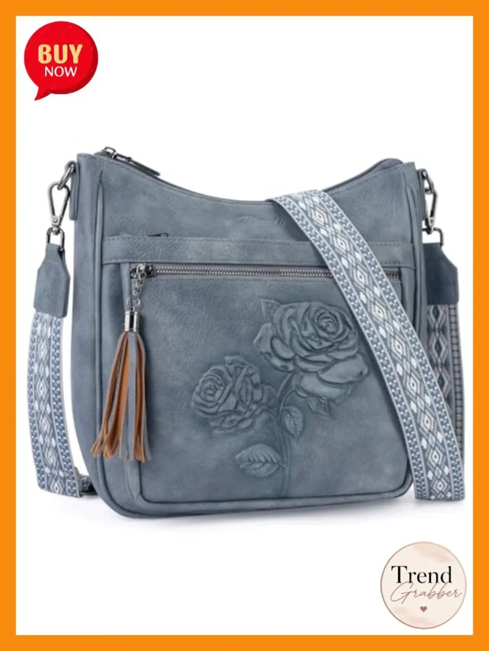 Vegan Leather Hobo Crossbody Bag Embossed Floral Rabbit Lightweight Travel Purse